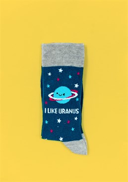 <ul>    <li>The planet&rsquo;s great but their bum&rsquo;s even better&hellip;</li>    <li>Great gift for an aspiring astronomer</li>    <li>Made from: 77% cotton, 22% polyamide, 1% elastane</li>    <li>Unisex size 6-11</li></ul><p>Q: Does this joke ever get old? A: No.</p><p>Send your lover these blue and grey, space-themed socks with a pun as old as time and get ready to boldly go where no man has ever gone before!</p><p>It takes a confident kind of person to strut their stuff in this rude design but trust us, they&rsquo;re seriously comfy and will keep most adult&rsquo;s toes cosy and warm &ndash; what&rsquo;s not to love? We&rsquo;re sure you can think of at least one special person who deserves these naughty, out of this world socks in their life!</p>